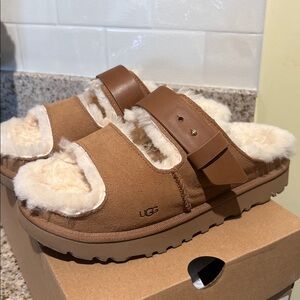 UGG Tan Shearling Slide Sandals